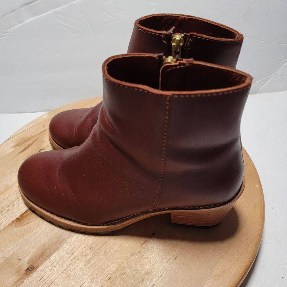 Patina Leather Ankle Boots Lug Sole Zip Booties Brown Women’s Size 9 - Picture 3 of 8